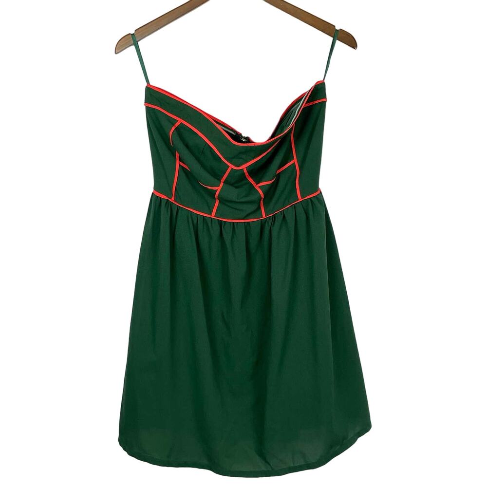 Ya Los Angeles | Dark Hunter Green Coral Trim Strapless Fit & Flare Mini Dress